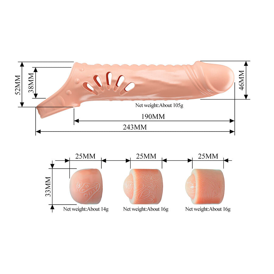 Gaine à Pénis Extensible 3 Rallonges Texturée +7,5 cm - Pretty Love