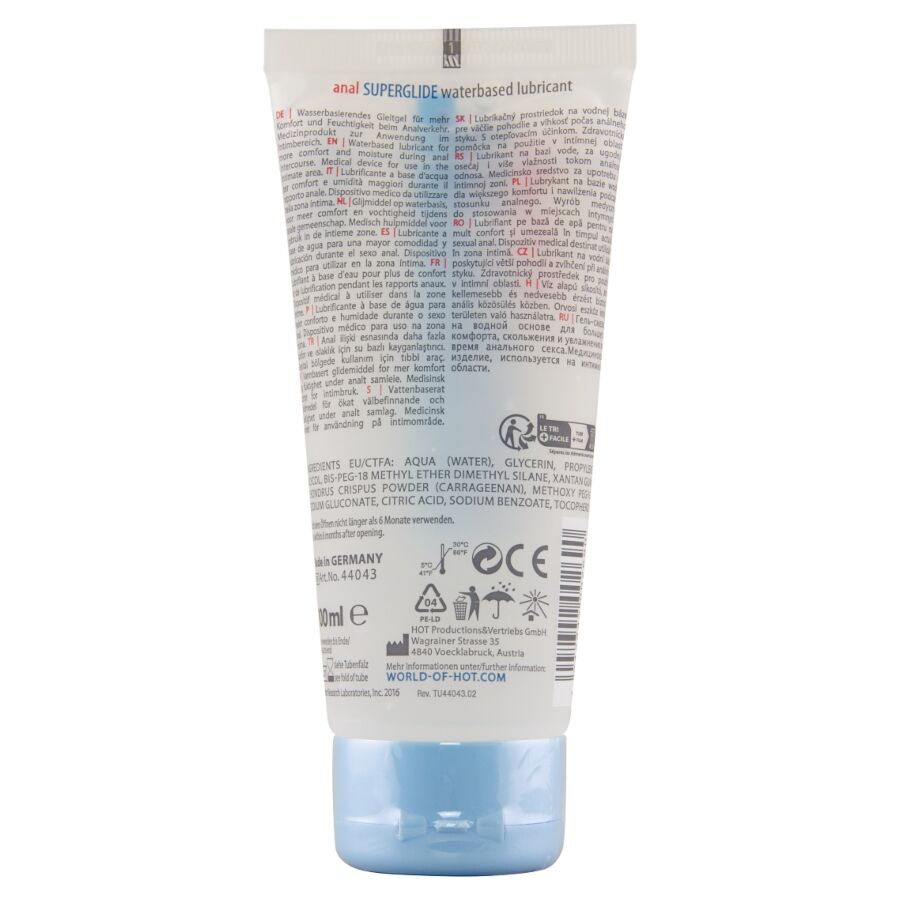 Lubrifiant Anal Superglide à Base d'Eau Vitamine E 100 ml - Hot