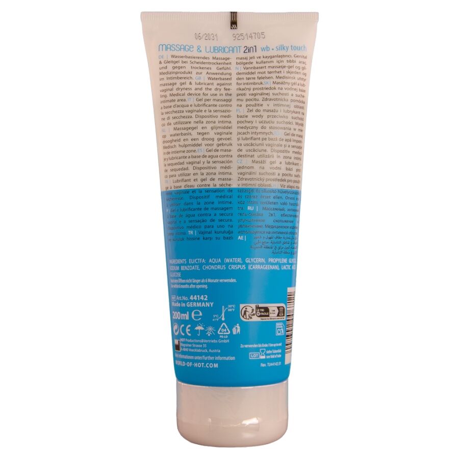Gel de Massage et Lubrifiant 2 en 1 Base Eau Texture Soyeuse 200 ml - Hot