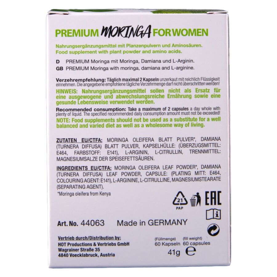 Complément Alimentaire Femme Moringa Damiana 60 Capsules - Hot