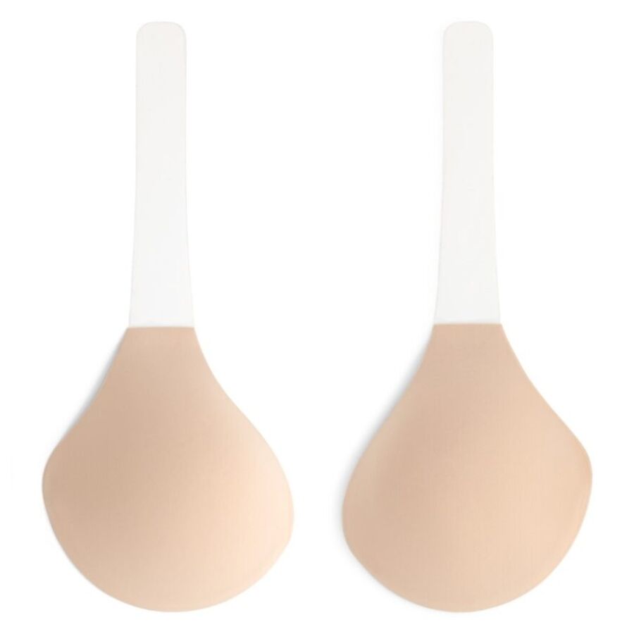 Paire de rehausseurs de poitrine Bye Bra en tissu beige avec languettes adhésives blanches