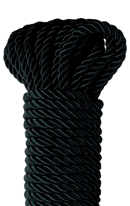 Gros plan sur les torsades de la corde de bondage noire effet soie Fetish Fantasy