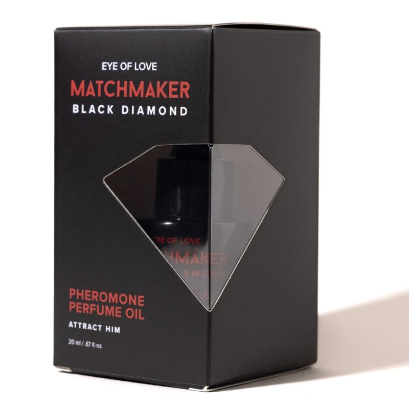 Boîte noire Matchmaker Black Diamond d'Eye Of Love laissant voir le flacon