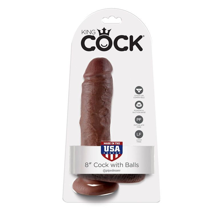 Blister du gode réaliste 8 pouces King Cock marron avec testicules