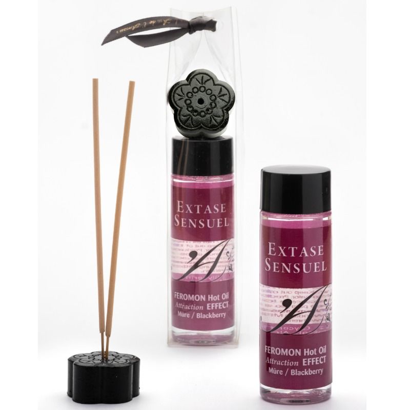 Huile de Massage Chauffante aux Phéromones - Parfum Mûre - Extase Sensual