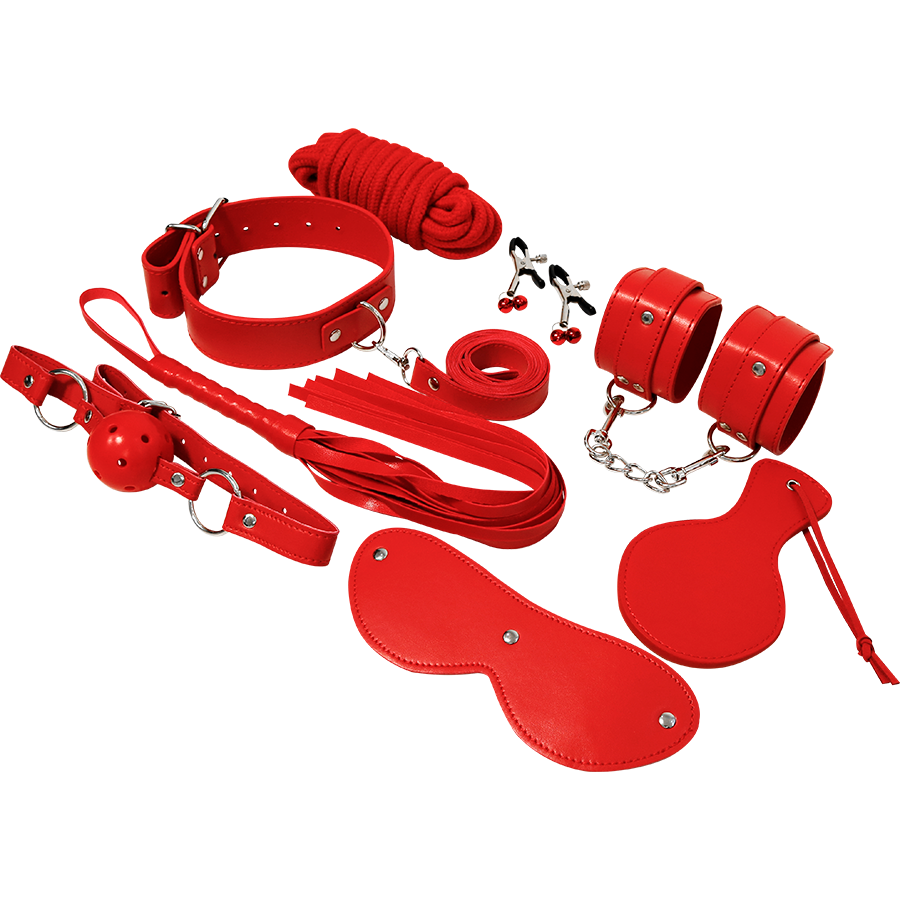 Kit BDSM 8 Pièces Cuir Synthétique - Bondage Complet - Experience