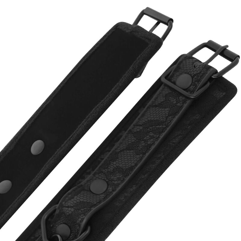 Menottes BDSM Brocart Cuir Végan Poignets Réglables - Darkness