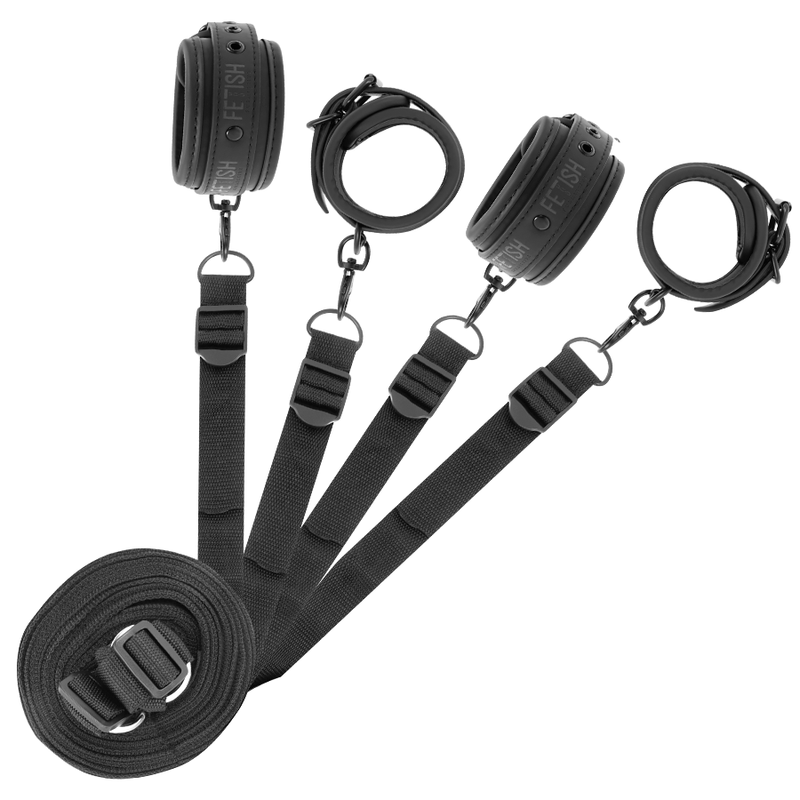 Kit Bondage de Lit Menottes Doublure Néoprène Cuir Vegan - Fetish Submissive