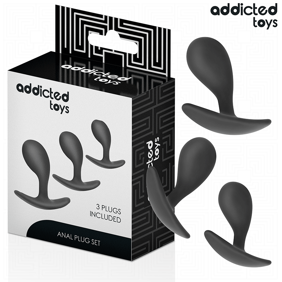 Lot de 3 Plugs Anaux Progressifs Silicone Base Sécurisée - Addicted Toys