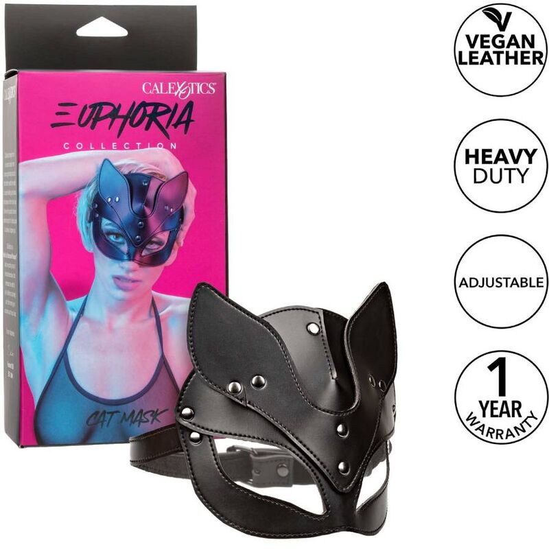 Masque Chat Euphoria Cuir Végétalien Velours Réglable - CalExotics