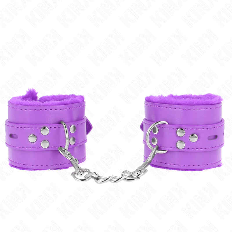 Menottes BDSM Kink Doublées Fourrure - Trous Carrés Réglables
