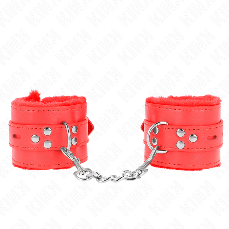 Menottes BDSM Kink Doublées Fourrure - Trous Carrés Réglables