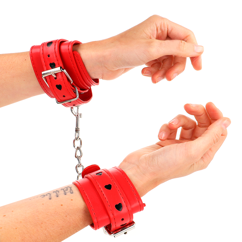 Menottes BDSM Poignets Coeur Réglables 21-28 cm - Kink