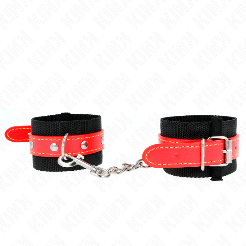 Menottes BDSM Poignets Nylon Sangle Cuirette Ajustable 19-29 cm - Kink