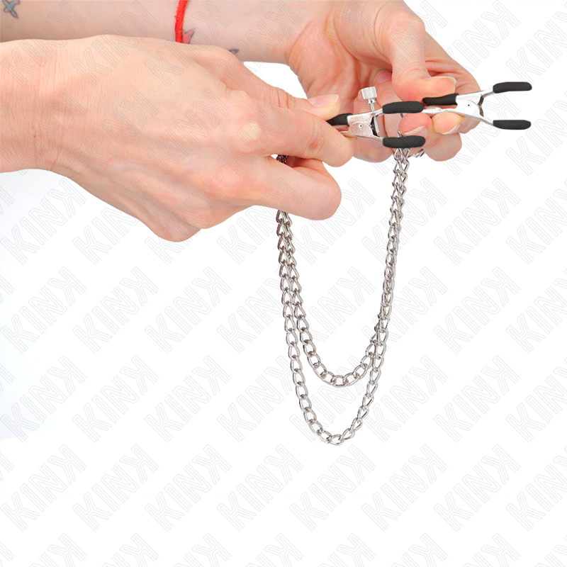 Pinces à Tétons BDSM Double Chaîne Épaisse Argent 20/23 cm - Kink