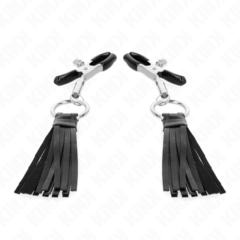 Pinces à Tétons BDSM Pampilles Cuir 6 cm Réglables - Kink