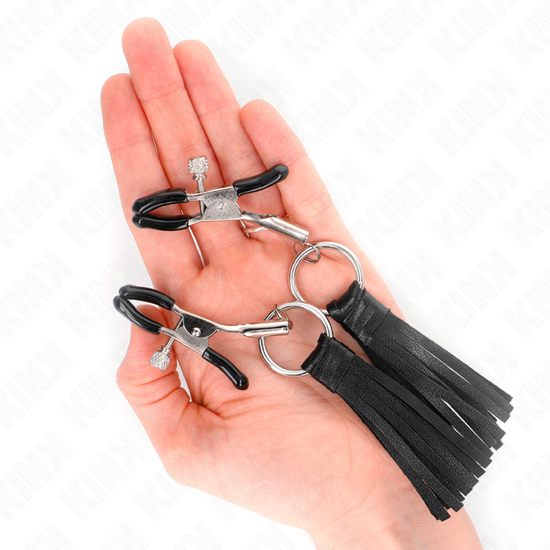 Pinces à Tétons BDSM Pampilles Cuir 6 cm Réglables - Kink