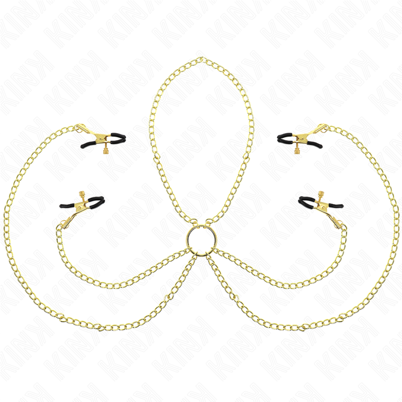 Pinces à Tétons et Clitoris Réglables Lot de 4 Doré - Kink