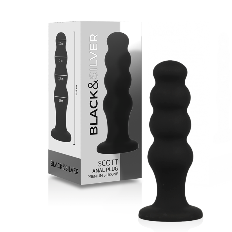 Plug Anal Scott Silicone Texturé Tête Flexible Toucher Velours - Black&Silver