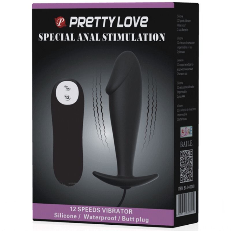 Plug Anal Vibrant Forme Pénis 12 Modes Télécommandé Submersible - Pretty Love