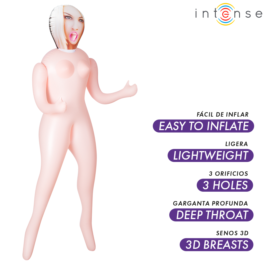 Poupée Gonflable Irina 3 Orifices Seins 3D PVC 1,45 m - Intense