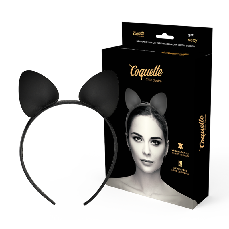 Serre-Tête Oreilles de Chat Cuir Végétalien Accessoire Lingerie - Coquette