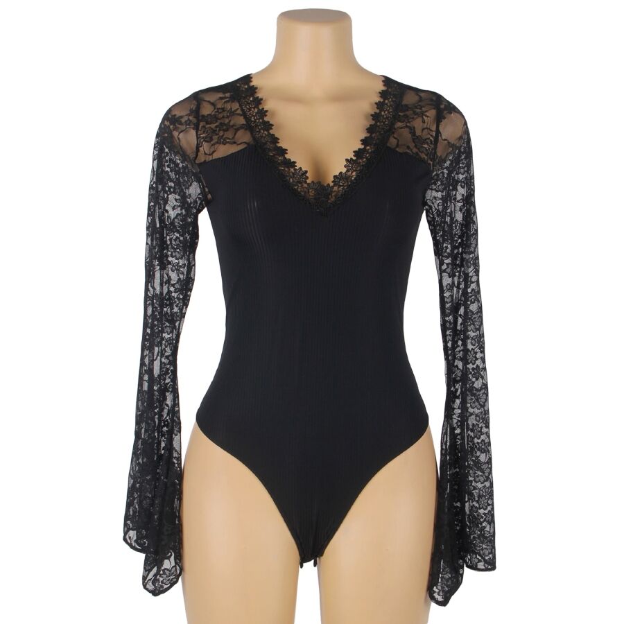 Teddy Sensuel Motif Floral Transparence et Lacets Noir S/M - Subblime