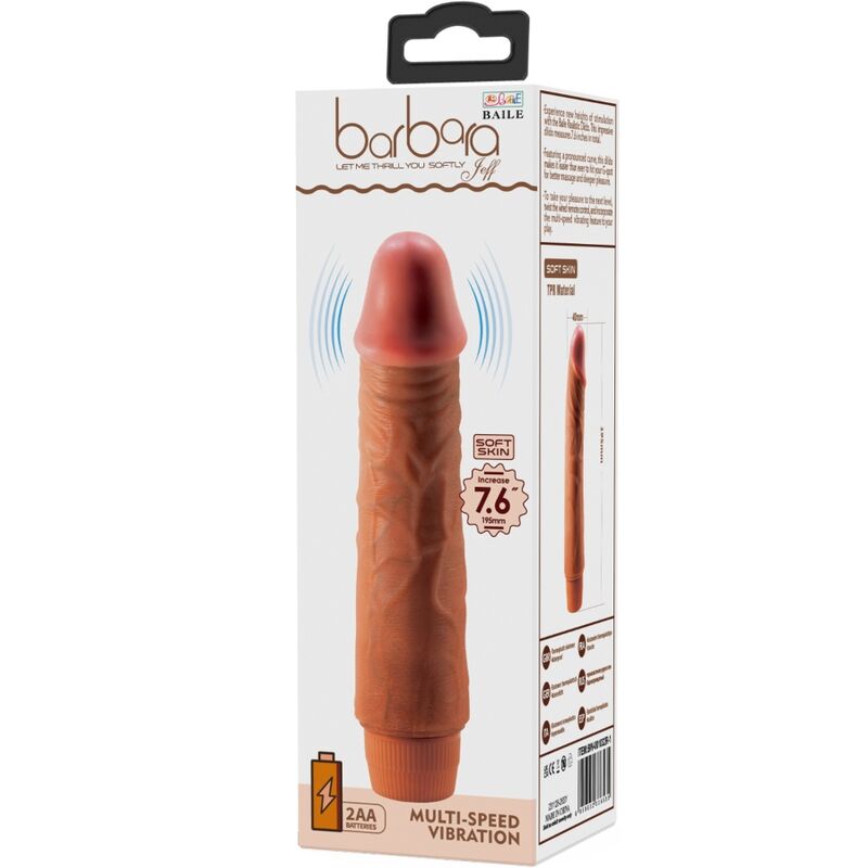 Vibromasseur Réaliste Jeff 19,5 cm Tige Veinée Multivitesses - Baile