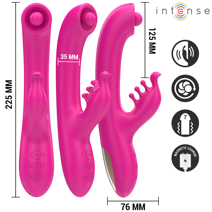 Vibromasseur Rabbit Christina Rotatif 3 Moteurs 22,5 cm Rose - Intense