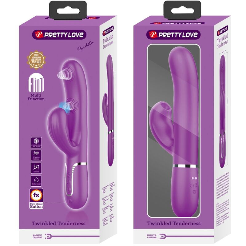 Vibromasseur Rabbit Multifonction Perlita 3 en 1 Étanche USB - Pretty Love
